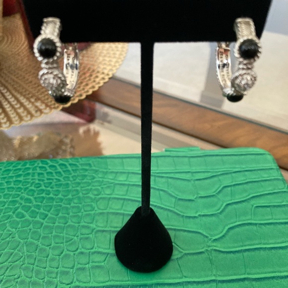 Pre-Loved Judith Ripka Sterling Silver Textured Onyx/Cubic Zirconia Earrings - Picture 1 of 4